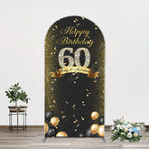 Lofaris Black Gold Balloon Ribbon Arch 60th Birthday Backdrop